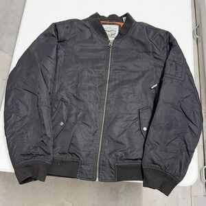 Levis Mens Bomber Jacket Black Nylon Flight MA-1 Aviator Full Zip Coat L